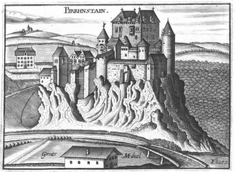 Kupferstich, Ansicht der Burg Pürnstein, Oberösterreich
